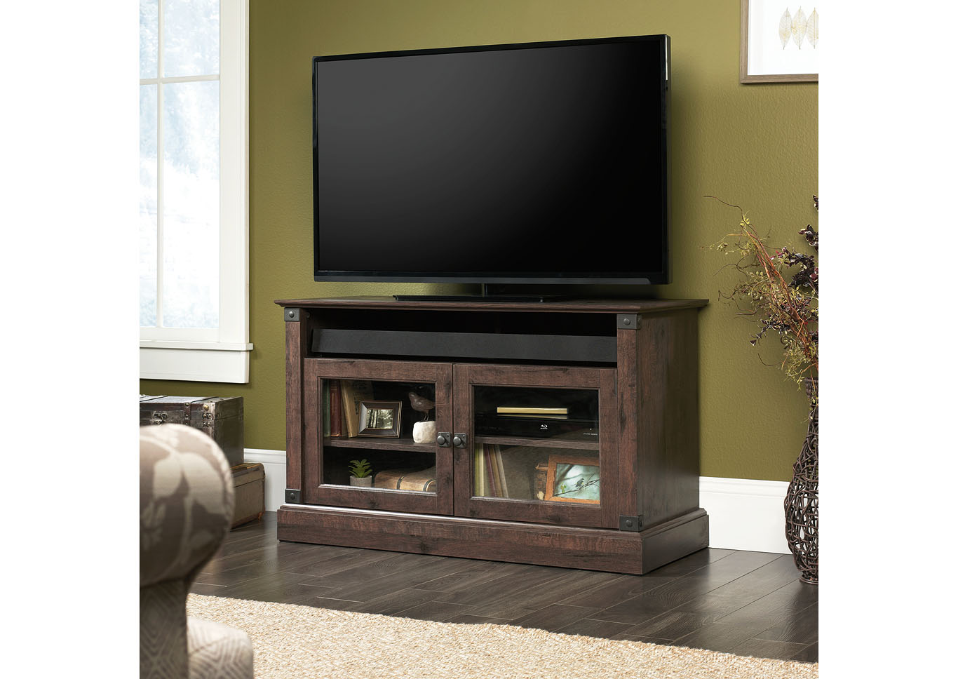 Carson Forge Coffee Oak Panel TV Stand,Sauder